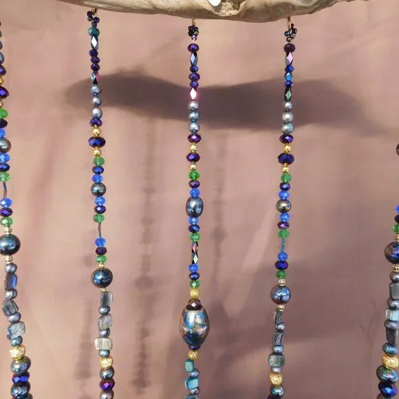 (Dragons Jewels) Driftwood Suncatcher Mobile Natural Labradorite abalone beads
